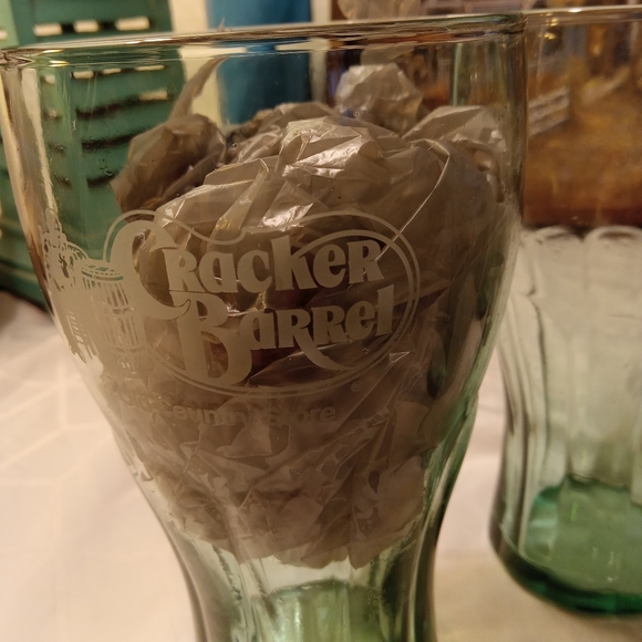 CRACKER BARREL COCA-COLA Green-Tinted Glasses w/Logos, 6.75" Tall, c. 2006, SET4 - Picture 3 of 4
